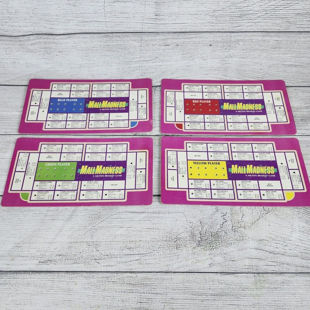 Milton Bradley 1989 Mall Madness Replacement Game Parts Score Trackers Cards